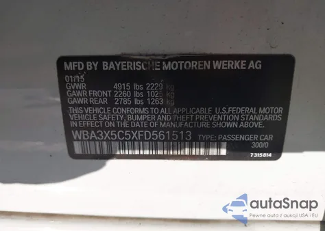 2015 BMW 328I Gran Turismo xDrive z USA, uszkodzony, nr VIN WBA3X5C5XFD561513